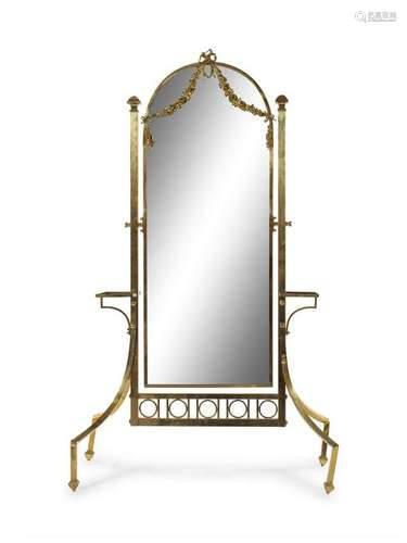 A Continental Brass Cheval Mirror