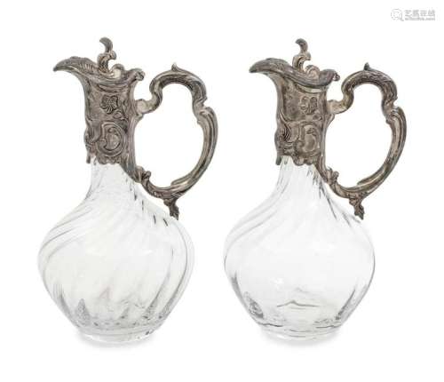 A Pair of Silver-Plate Mounted Wine Ewers