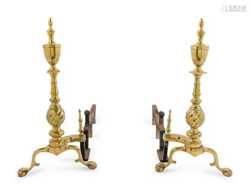 A Pair of Continental Brass Andirons