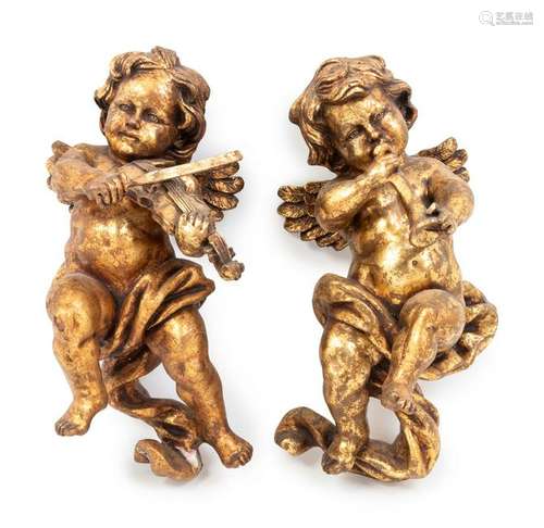 A Pair of Giltwood Putti Figures