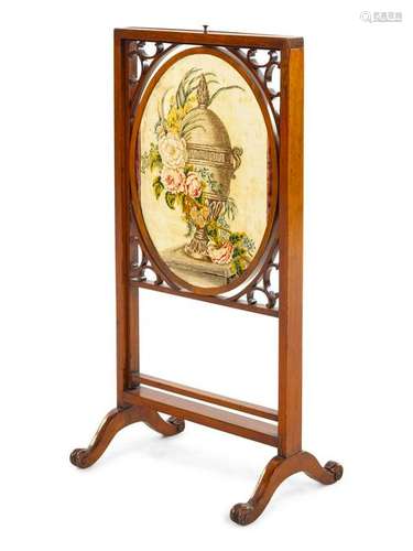 A Victorian Needlepoint-Inset Mahogany Fire Screen