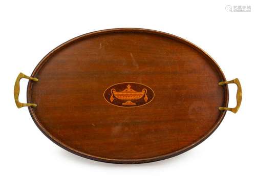 An Edwardian Brass Mounted and Inlaid Mahogany Tray