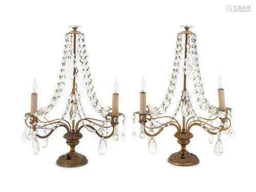 A Pair of Two-Light Brass Girandoles