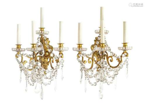 A Pair of Gilt Metal Four-Light Sconces