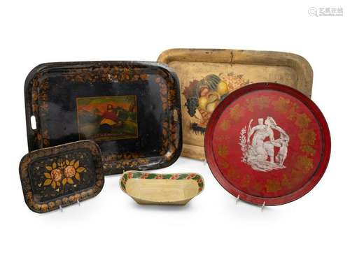 Five Polychrome Decorated Tole Trays