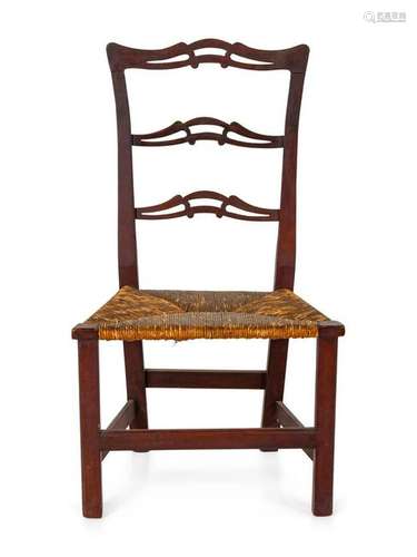 A Federal Stained Birchwood Rush-Seat Side Chair