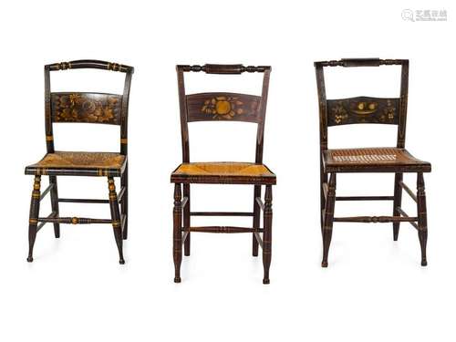 Three Grain-Painted and Gilt Stencil-Decorated