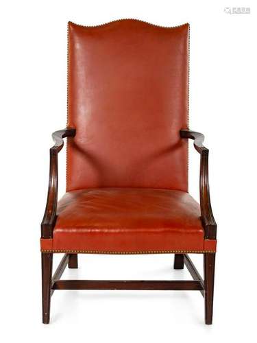 A Federal Style Leather-Upholstered Mahogany Lolling