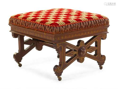 A Victorian Incised Mahogany Footstool