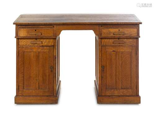 An American Oak Pedestal Desk