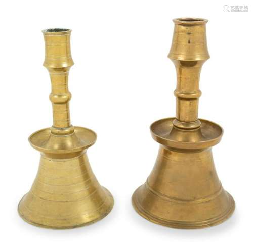 An Ottoman Cast Brass Lathe Turned Candlestick