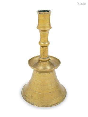 An Ottoman Cast Brass Lathe-Turned Candlestick
