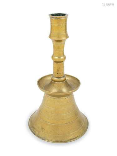 An Ottoman Cast Brass Lathe-Turned Candlestick