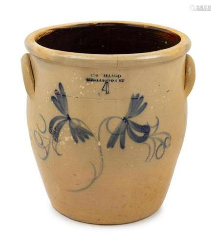 A Cobalt-Decorated Stoneware Four-Gallon Crock