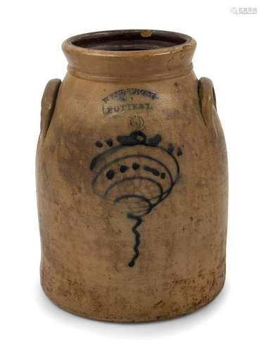 A Cobalt Decorated Stoneware 2-Gallon Crock