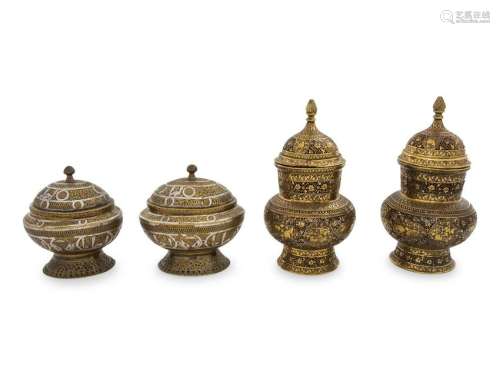A Pair of Persian Brass Lidded Vessels