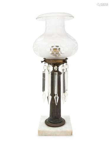 An American Marble, Brass and Etched Glass Lamp