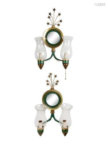 A Set of Four Parcel Gilt and Enameled Metal Two-Light