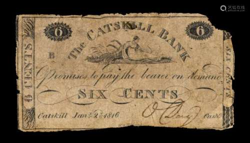 An 1816 The Catskill Bank, Catskill, NY 6-Cent Obsolete