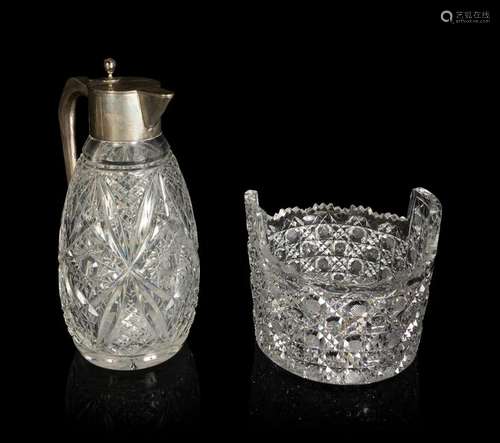 A Metal Mounted Cut Crystal Wine Ewer