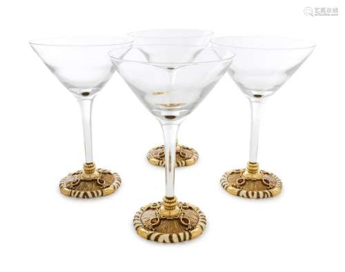 A Set of Four St. John Enamel and Gilt Metal Cocktail