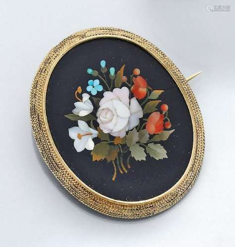 Fine brooch with Pietra-Dura-work, Italy approx. 1860s