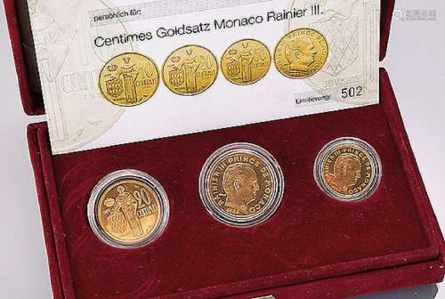 Lot 2 gold coins, 'Centime gold coin set Monaco', 1962