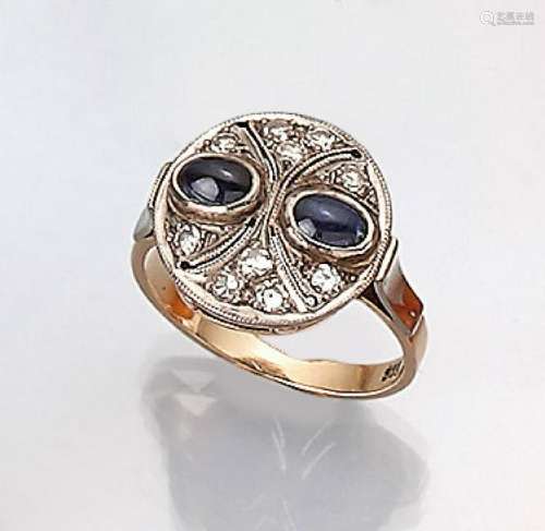 14 kt gold ring with sapphires and diamonds