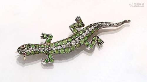 Antique brooch 'lizard' with coloured stones and