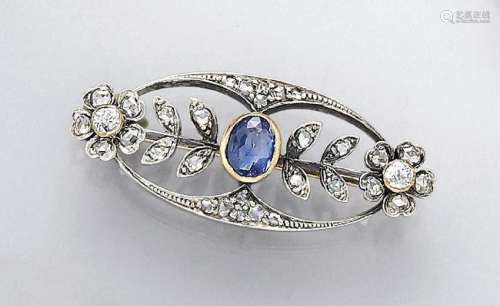 Art Nouveau brooch with sapphire and diamonds