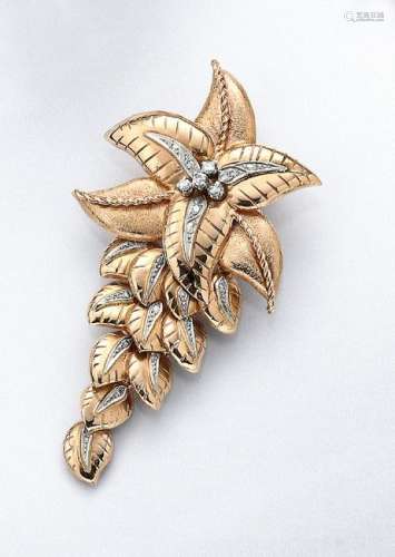 18 kt gold brooch 'blossom' with diamonds