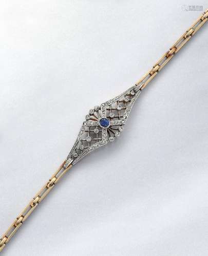 Art-Nouveau bracelet with sapphire and diamonds