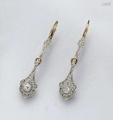 Pair of 14 kt gold Art-Deco earrings with diamonds