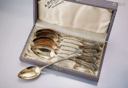 6 tea spoons, 800 silver, german approx. 1905