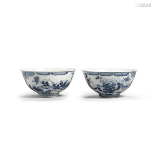 Daoguang six-character marks and of the period A pair of blue and white 'Boys' bowls