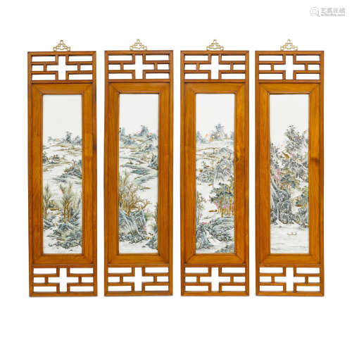 A group of four polychrome enameled porcelain hanging plaques