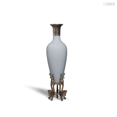 Kangxi six-character mark and of the period A clair de lune vase with silver mount