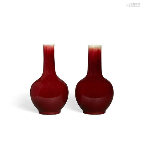 Qing dynasty Two transmutation red  stick neck vases