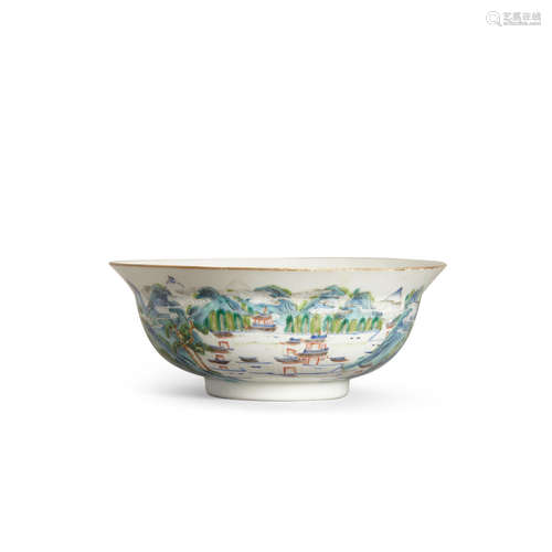 Xianfeng mark An enameled landscape bowl with flared rim