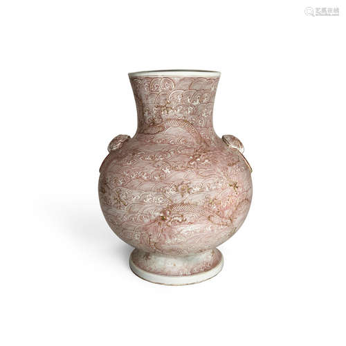 Late Qing/Republic period A large underglaze red decorated hu-form vase