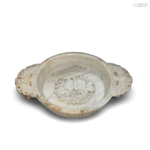 Qianlong A FINELY CARVED 'CHICKEN BONE' JADE 'MARRIAGE' BOWL