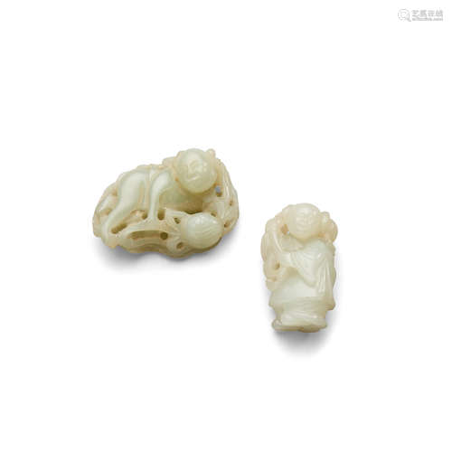 Qing dynasty Two jade carvings of baby boys