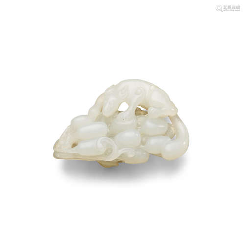 Qing dynasty A white jade carving of a squirrel on grapes