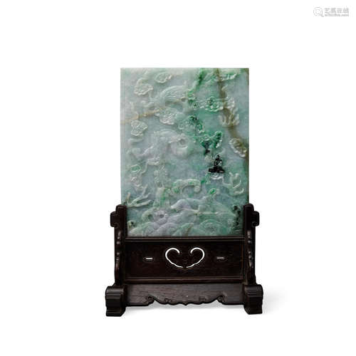 A carved jadeite table screen