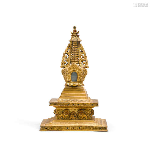 18th century A gilt bronze stupa