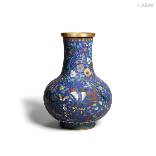 Late Qing dynasty a blue ground  cloisonné  enamel vase