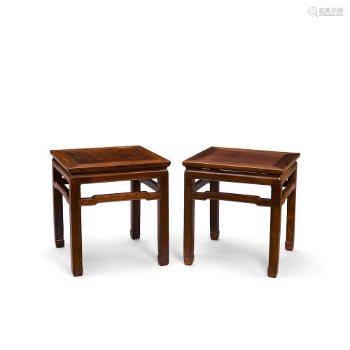 Late Qing/Republic period A pair of hongmu stools, fangdeng