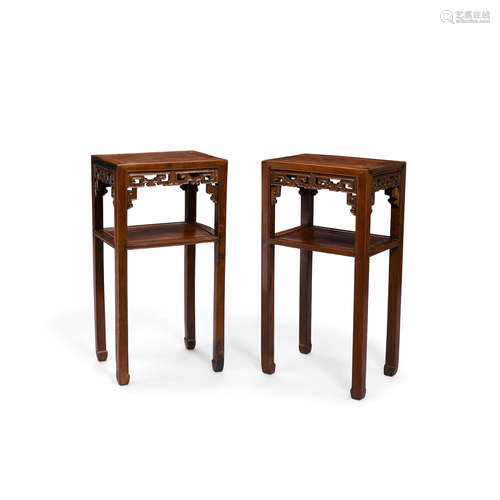 Late Qing/Republic period A pair of hongmu flower stands, huatai