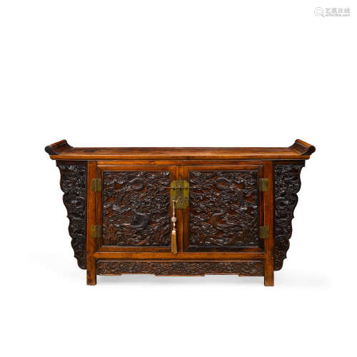 Late Qing/Republic period A huanghuali and mixed hardwood altar coffer