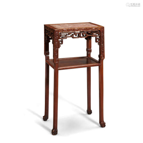 Late Qing/Republic period An elegant rectangular marble top two-tiered display stand